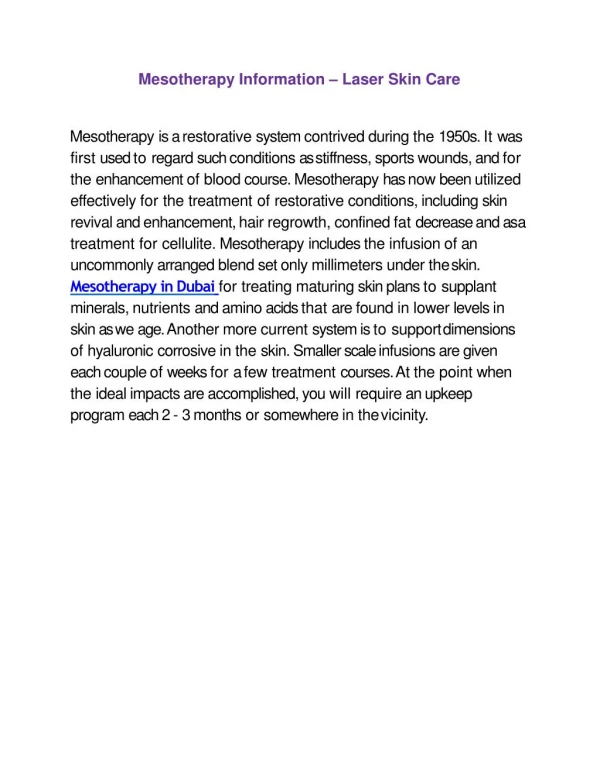 Mesotherapy Information Dubai
