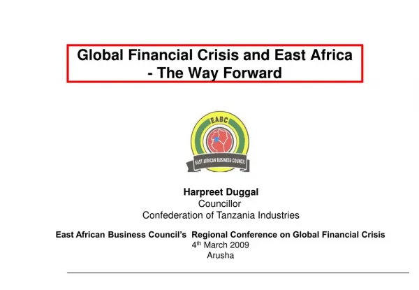 Global Financial Crisis and East Africa - The Way Forward