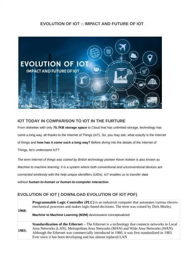 EVOLUTION OF IOT :: IMPACT AND FUTURE OF IOT