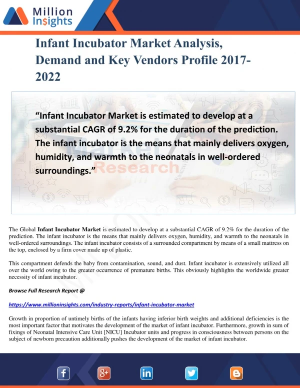 Infant Incubator Market Analysis, Demand and Key Vendors Profile 2017-2022