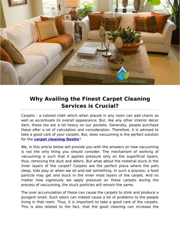Why Availing the Finest Carpet Cleaning Services is Crucial?