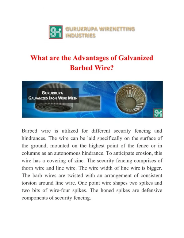 What are the Advantages of Galvanized Barbed Wire?