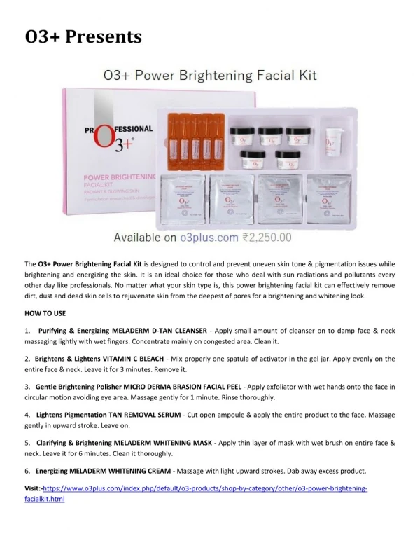 O3Plus Power Brightening Facial Kit