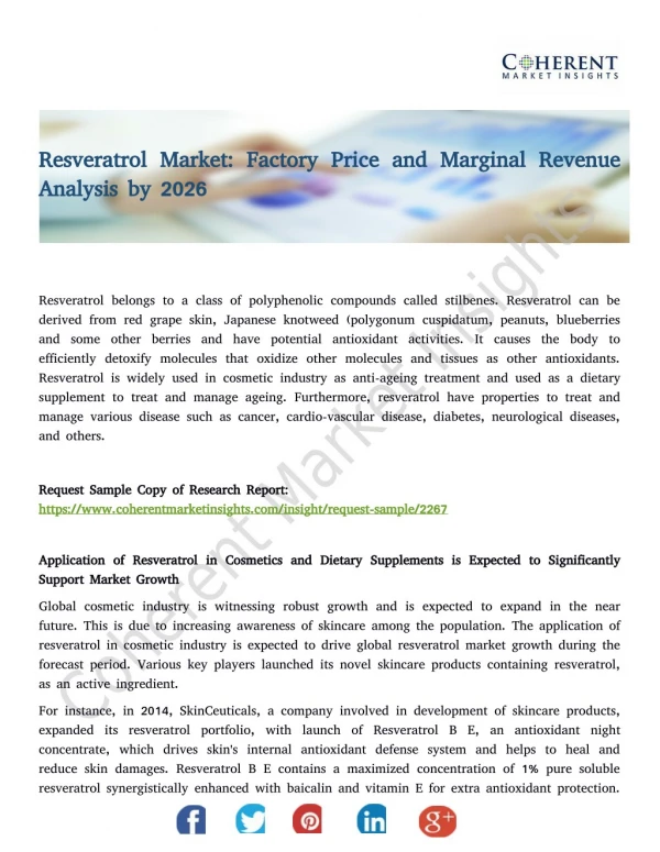 Resveratrol Market: Factory Price and Marginal Revenue Analysis by 2026
