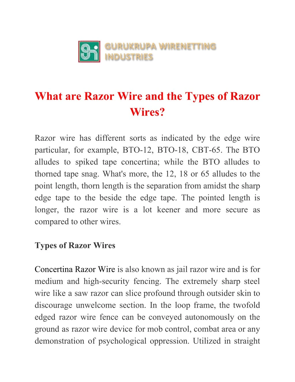 what are razor wire and the types of razor wires