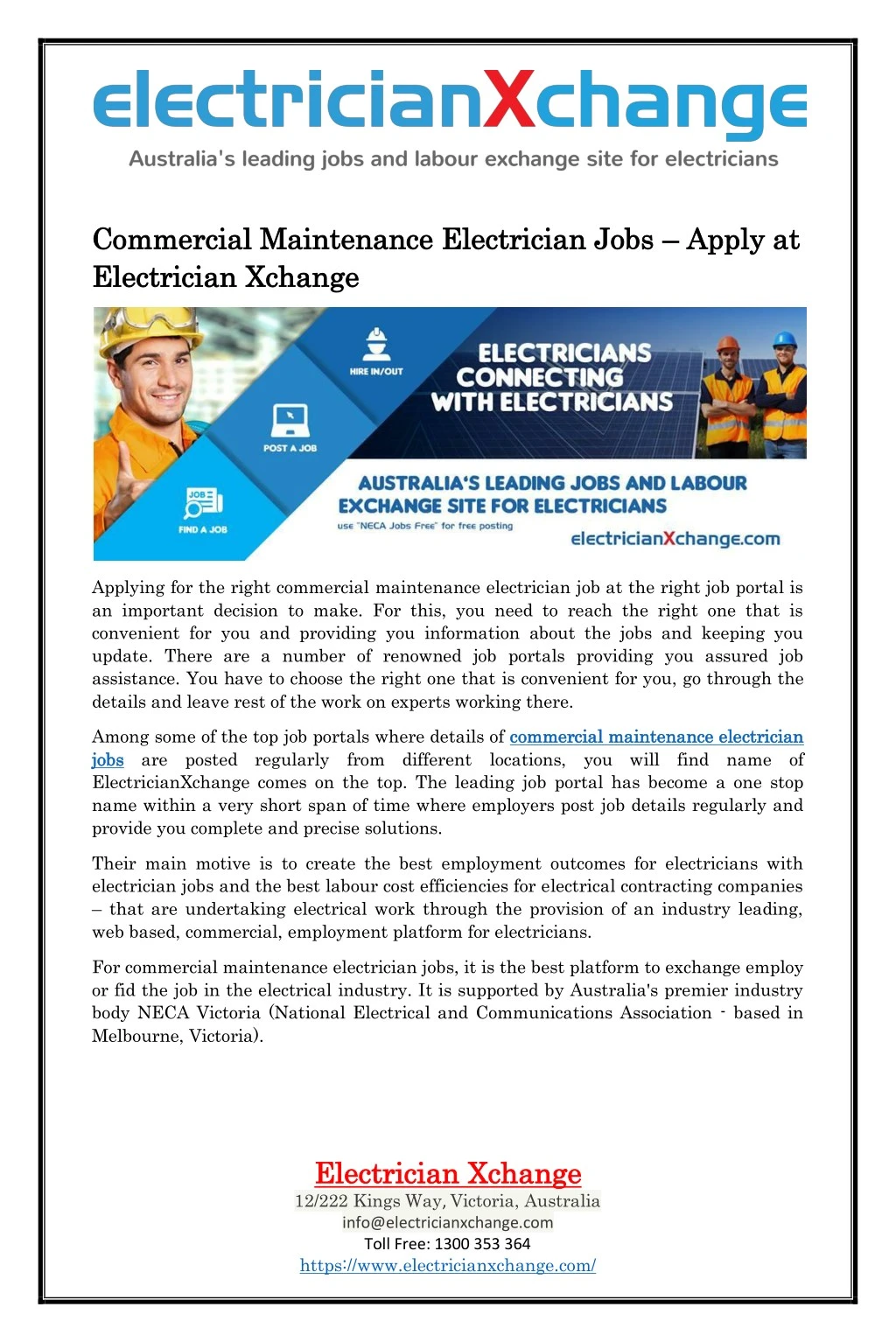 commercial maintenance electrician jobs
