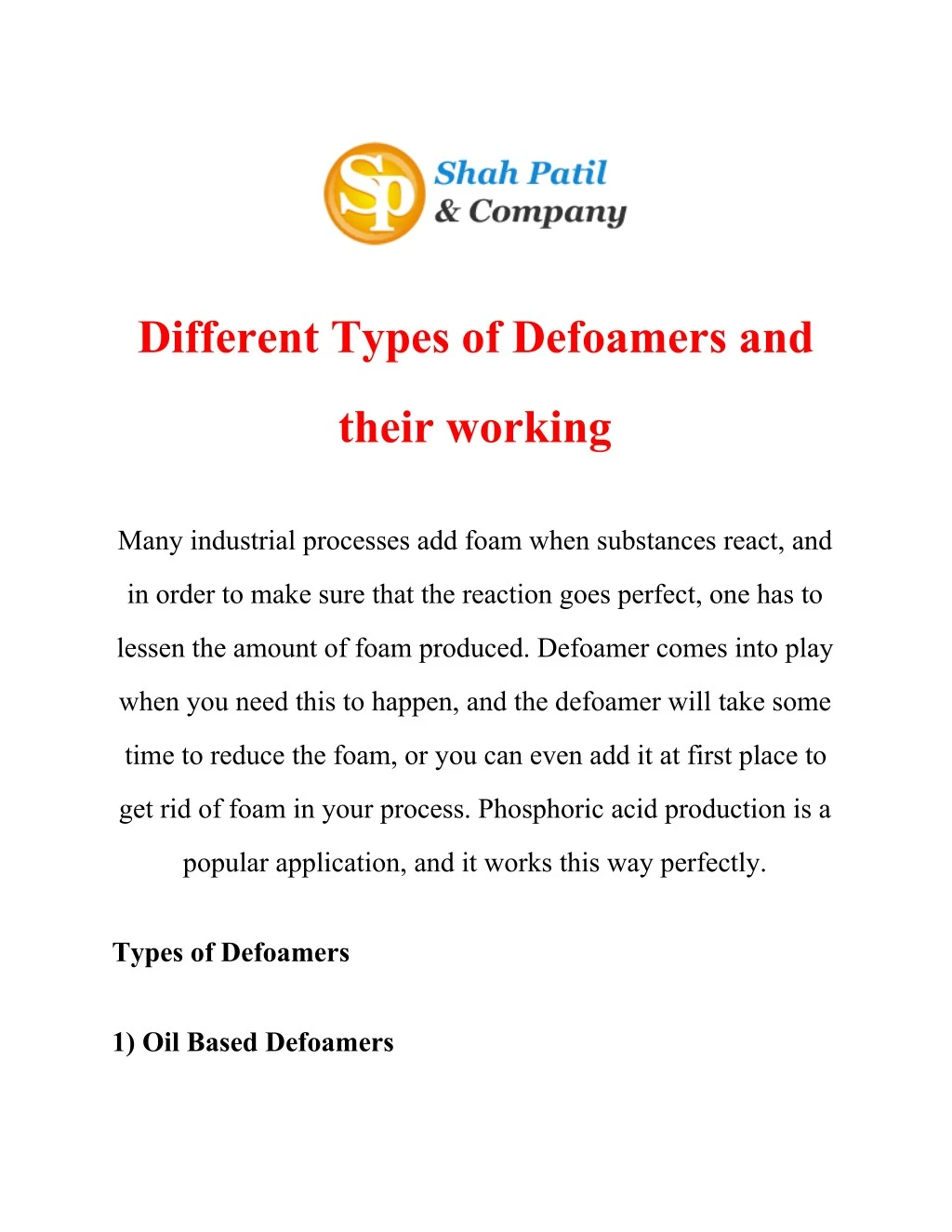 different types of defoamers and