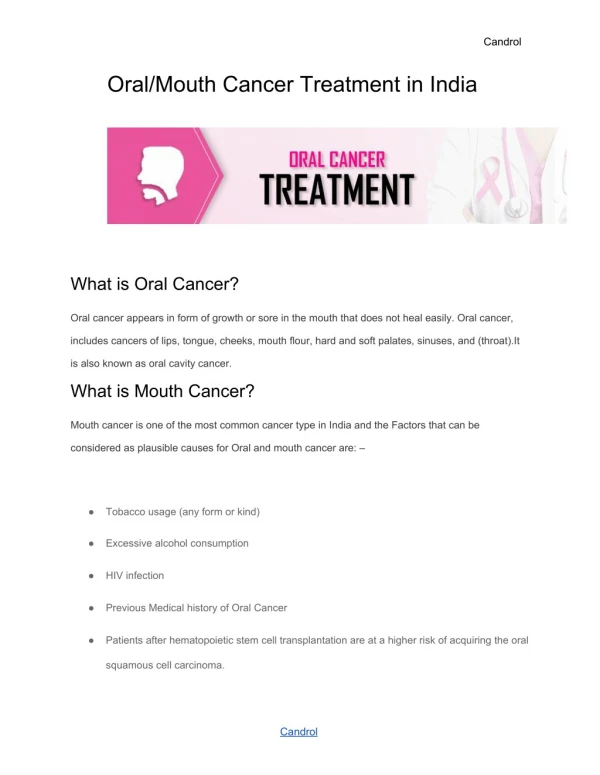 Oral/Mouth Cancer Treatment in India