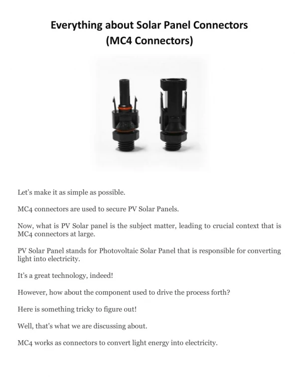 Everything about Solar Panel Connectors (MC4 Connectors)