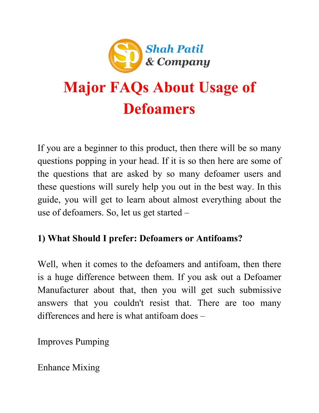 major faqs about usage of defoamers