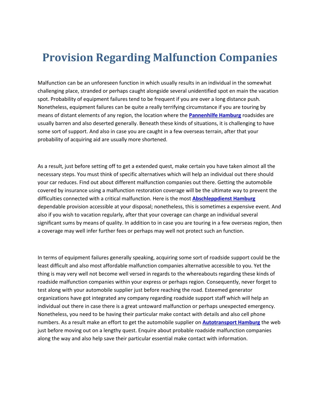 provision regarding malfunction companies
