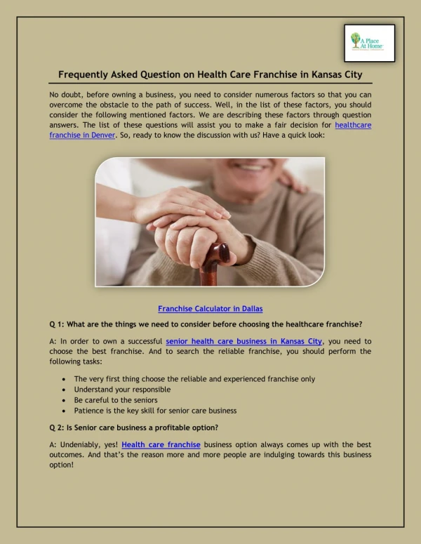 Frequently Asked Question on Health Care Franchise in Kansas City