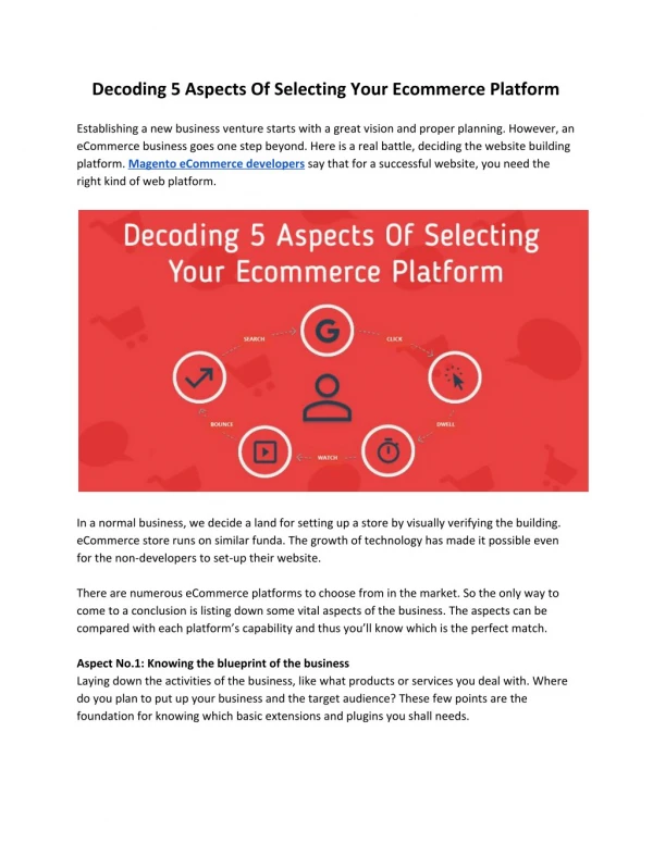 Decoding 5 Aspects Of Selecting Your Ecommerce Platform