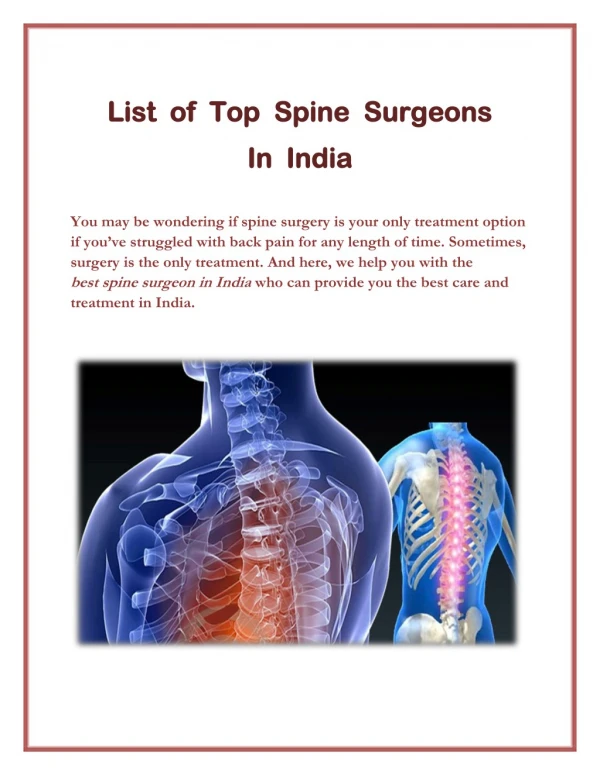 List of Top Spine Surgeons in India