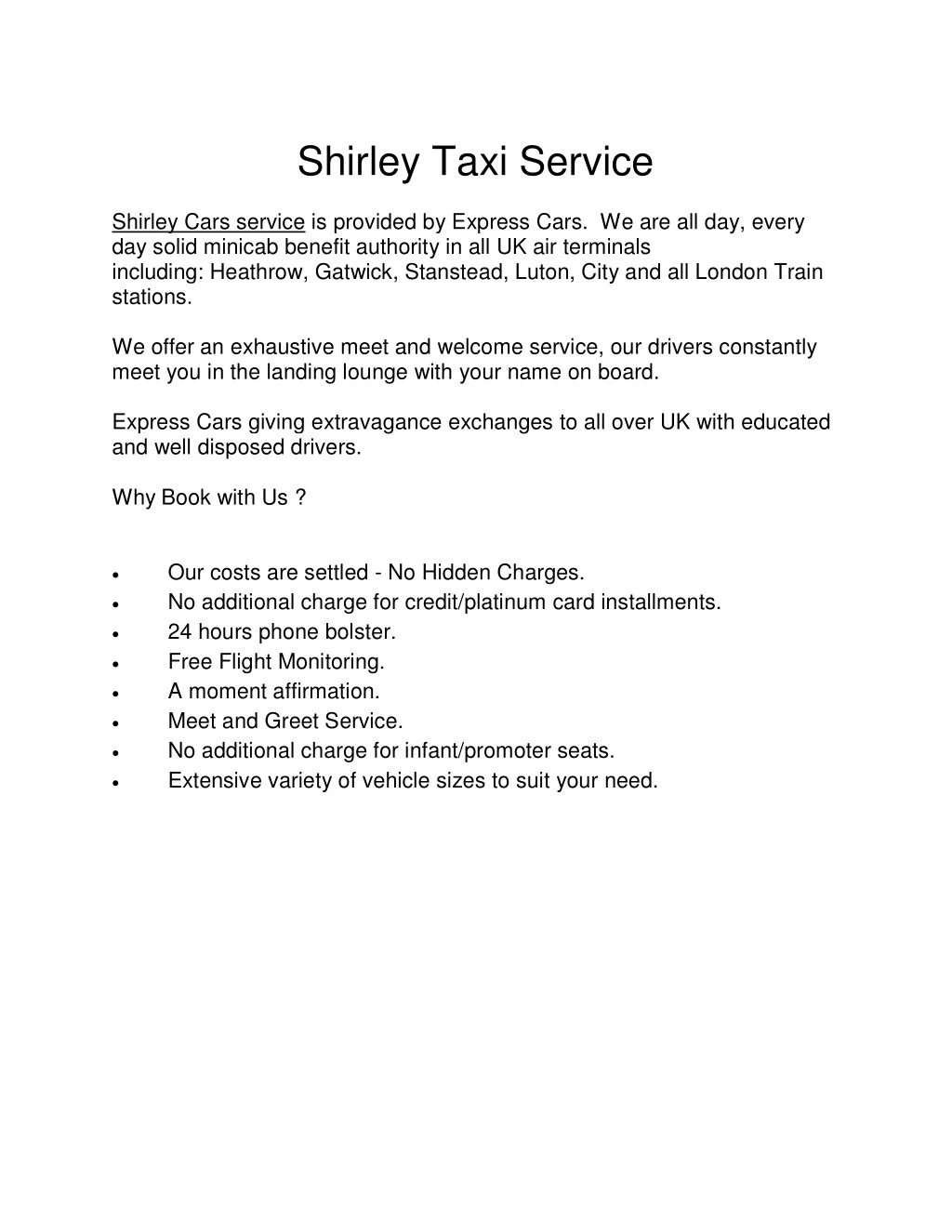 shirley taxi service