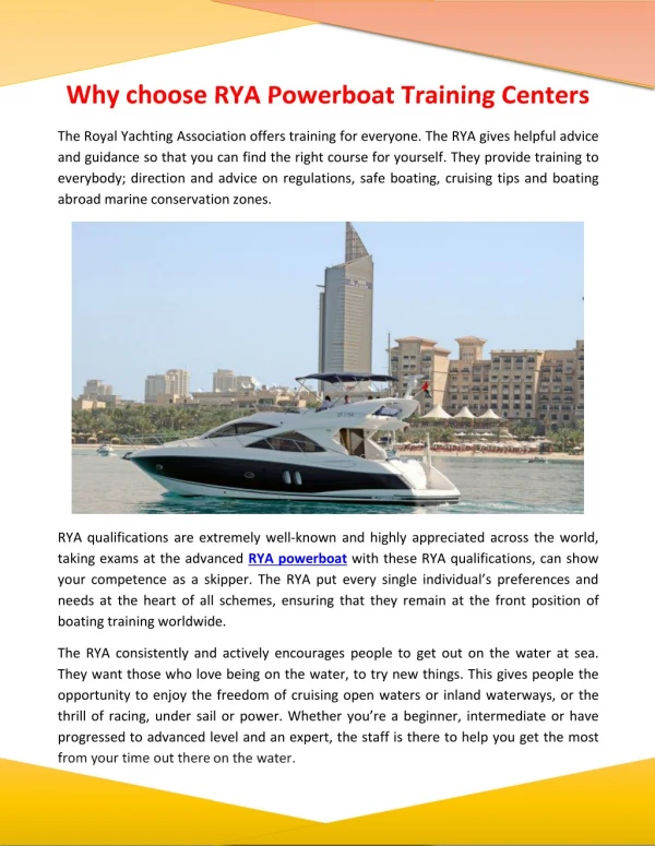 Why choose RYA Powerboat Training Centers