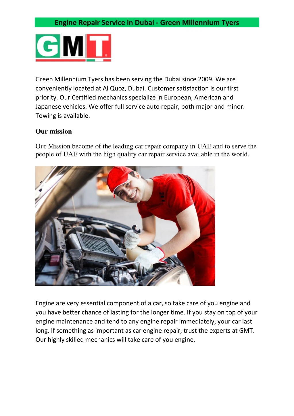 engine repair service in dubai green millennium
