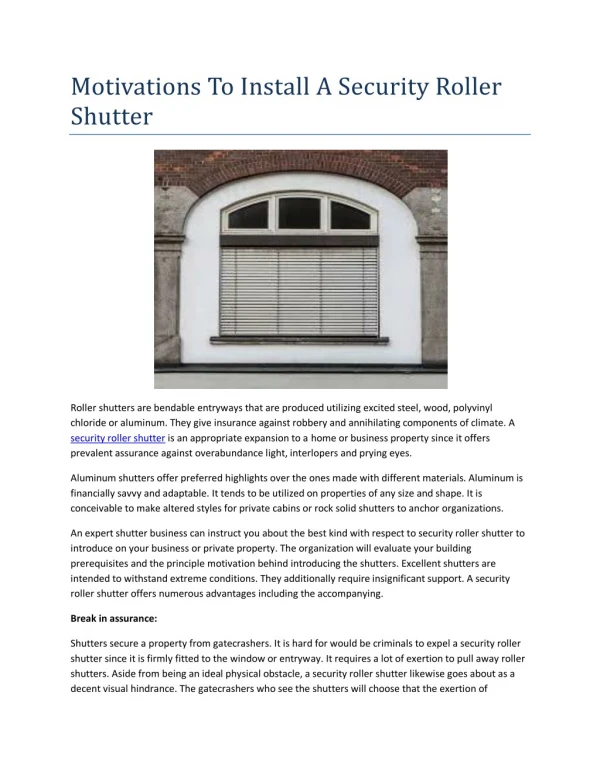 motivations to install a security roller shutter