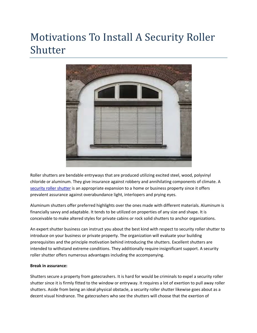 motivations to install a security roller shutter