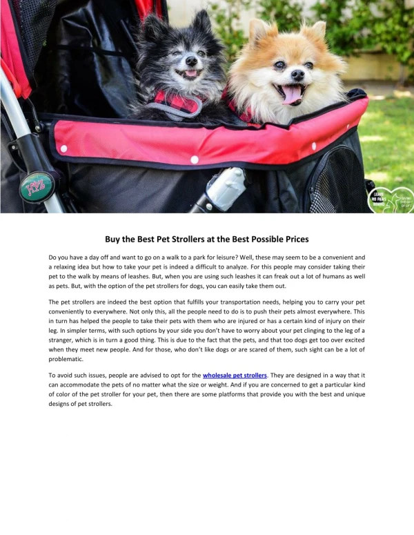 Buy the Best Pet Strollers at the Best Possible Prices
