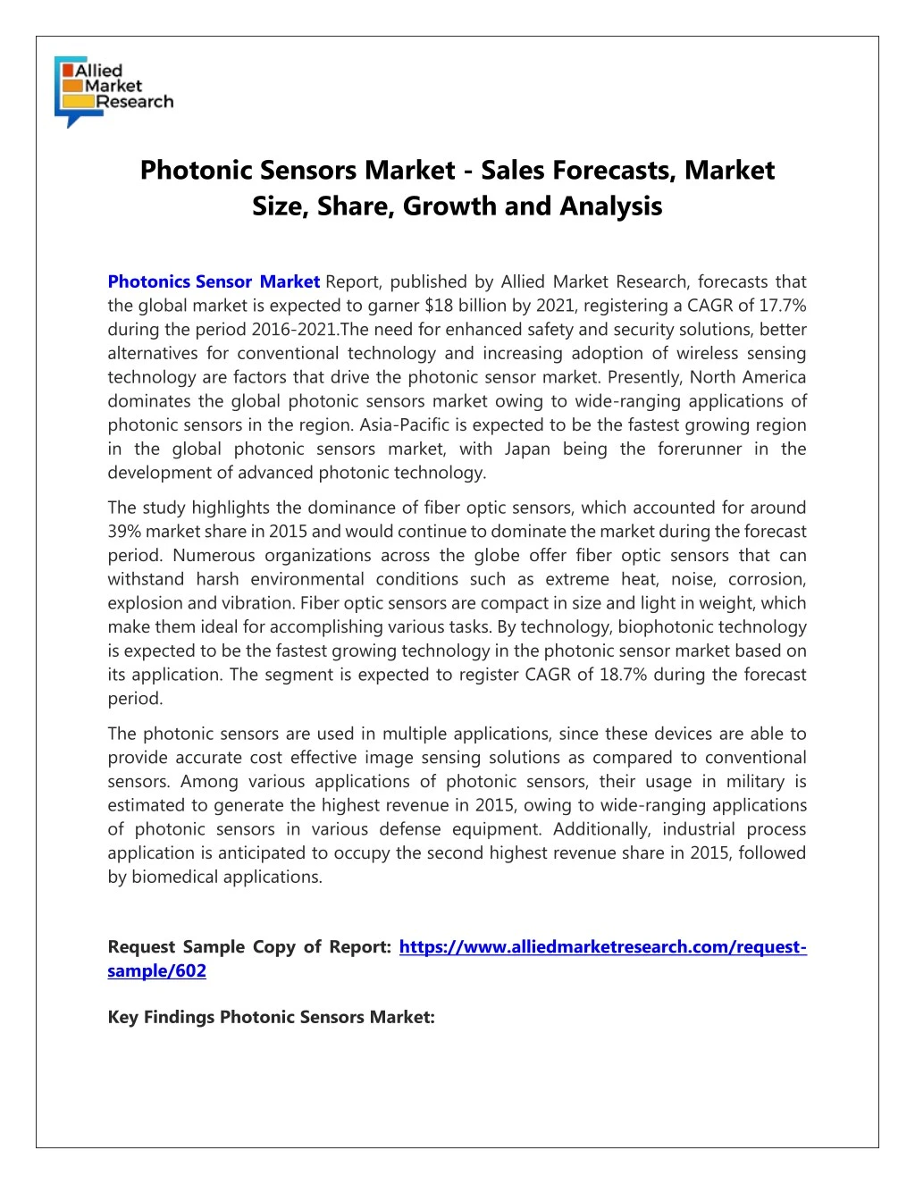 photonic sensors market sales forecasts market