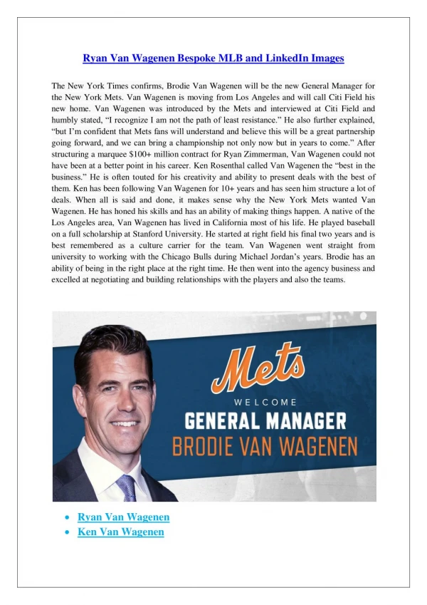 Van Wagenen Bespoke MLB and LinkedIn Images