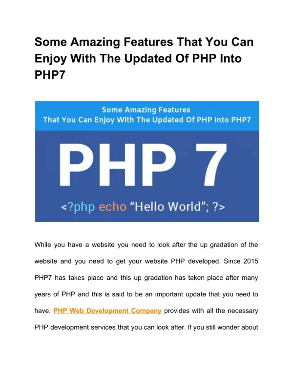 Some Amazing Features That You Can Enjoy With The Updated Of PHP Into PHP7