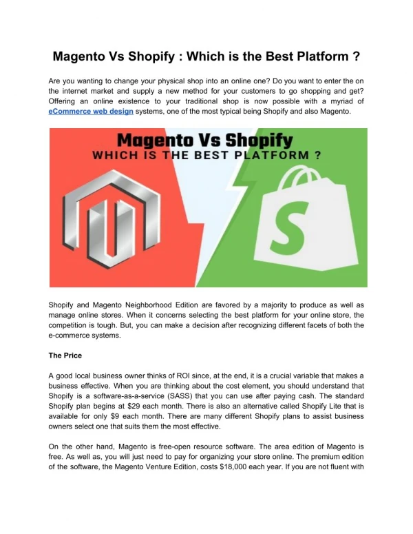 Magento Vs Shopify : Which is the Best Platform