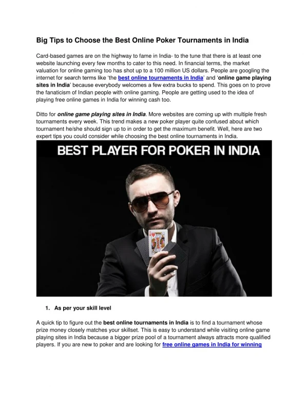 Best Tips to Choose the Best Online Poker Tournaments in India