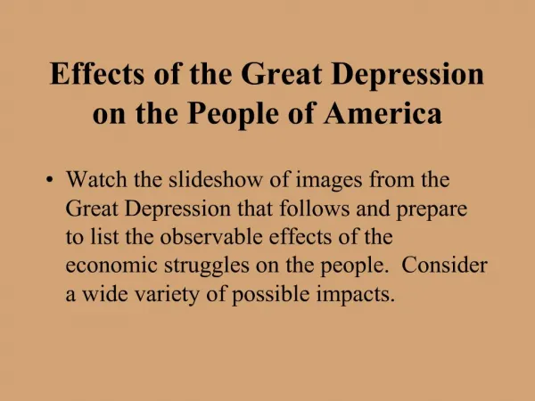 Effects of the Great Depression on the People of America