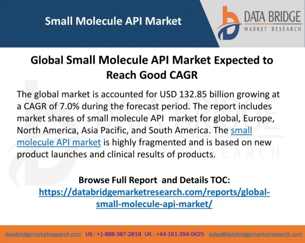 Small Molecule API Market Demand, Trends, Growth, Analysis and Global Industry Forecast 2025