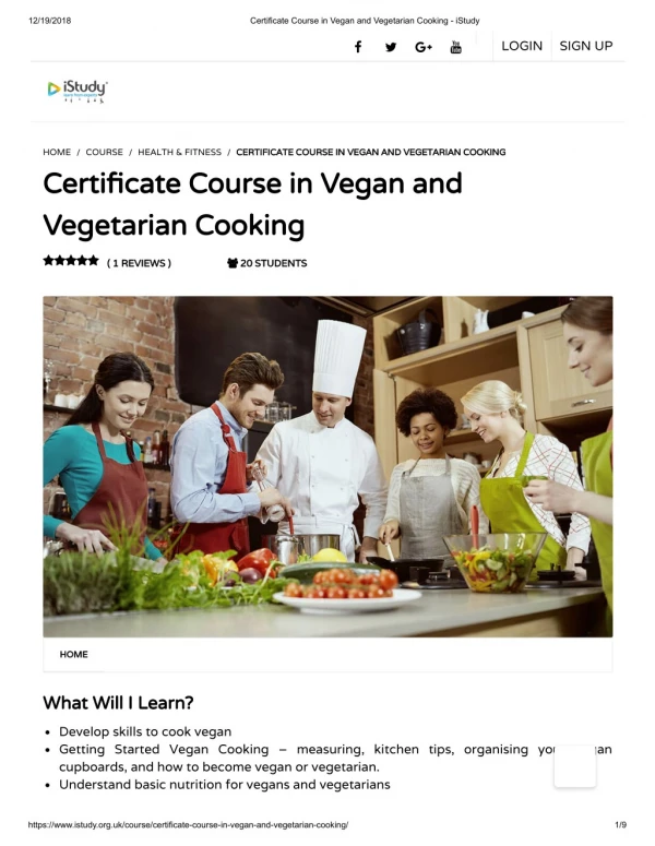 Certificate Course in Vegan and Vegetarian Cooking - istudy