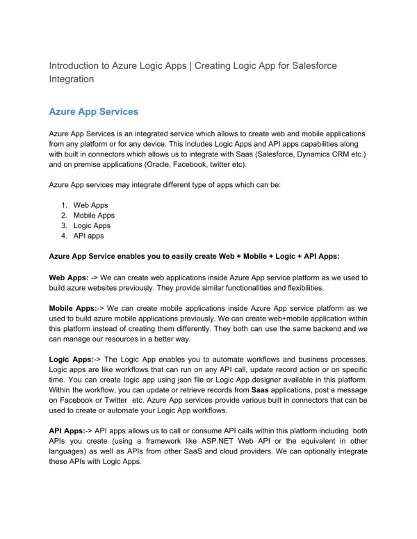 Creating Azure Logic App for Salesforce Integration