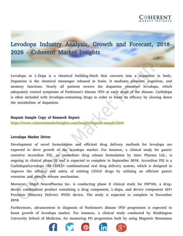Levodopa Market Adopts Innovation to Stay Competitive Forecast 2026