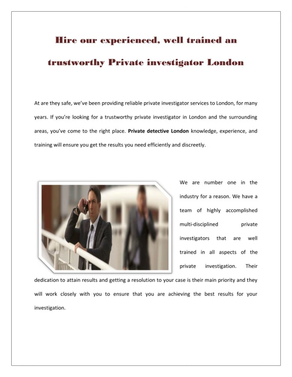 Private investigator London