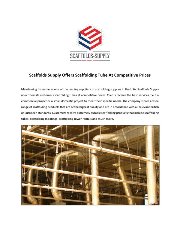 Scaffolds Supply Offers Scaffolding Tube at Competitive Prices