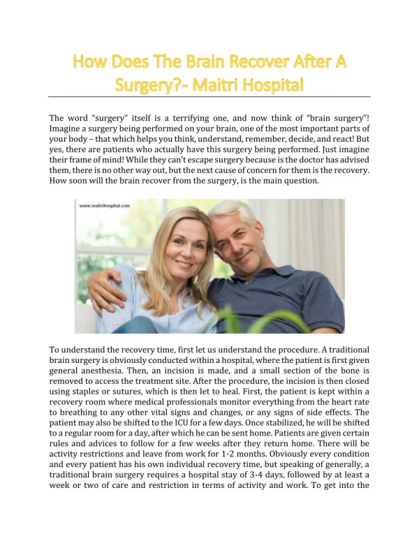 How Does The Brain Recover After A Surgery? - Maitri Hospital