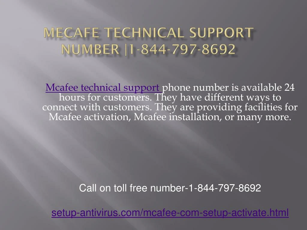 mecafe technical support number 1 844 797 8692