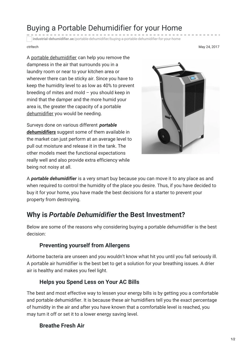 buying a portable dehumidifier for your home