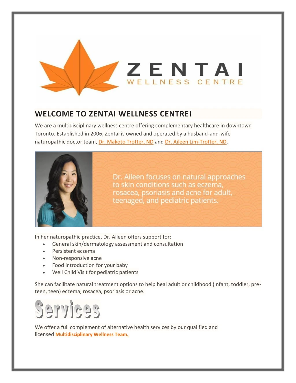 welcome to zentai wellness centre