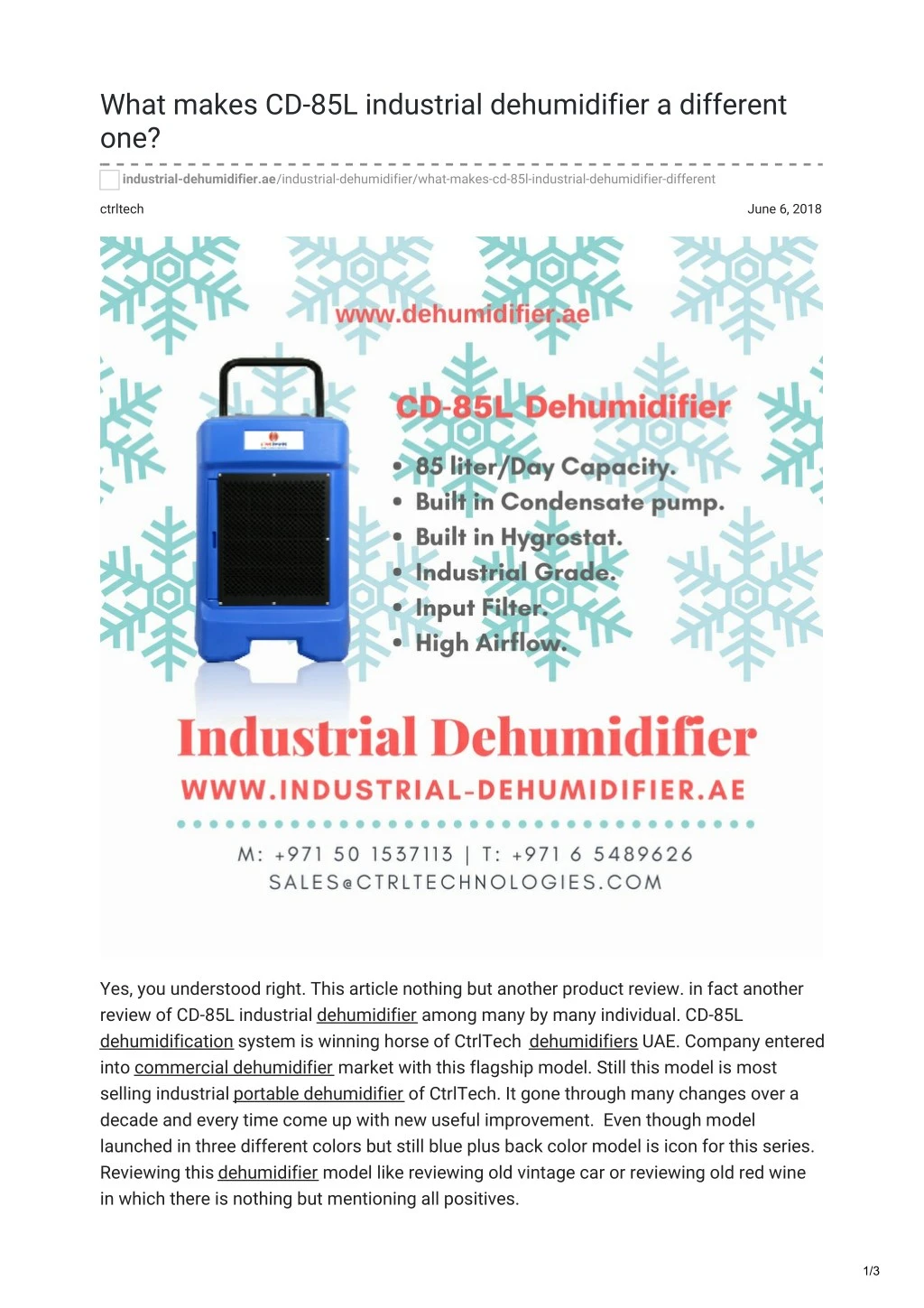 what makes cd 85l industrial dehumidifier