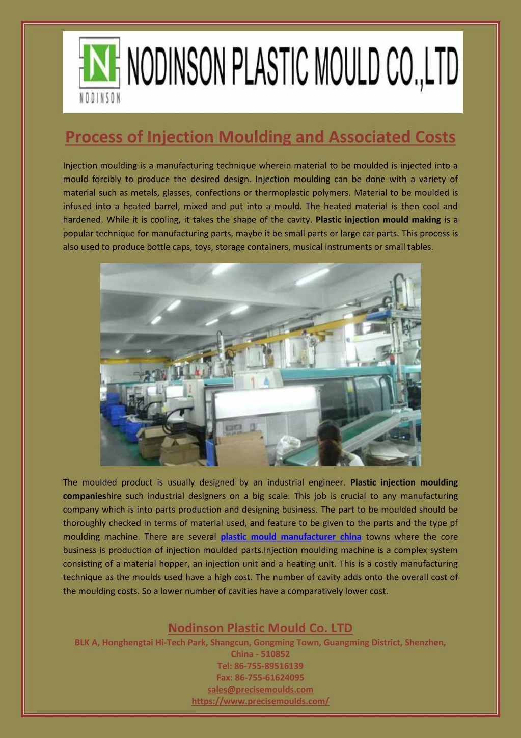 process of injection moulding and associated costs