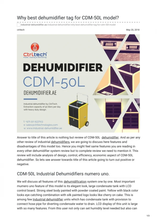 WHY BEST DEHUMIDIFIER TAG FOR CDM-50L MODEL?