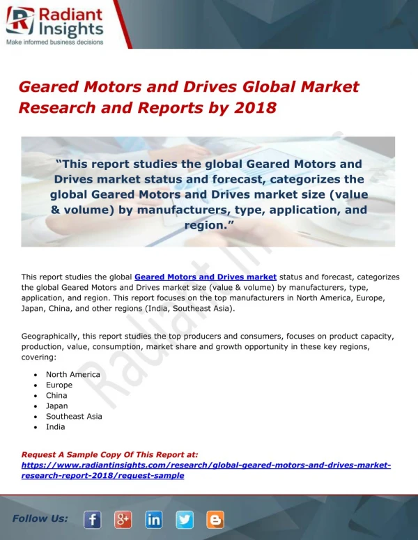 Geared Motors and Drives Global Market Research and Reports by 2018