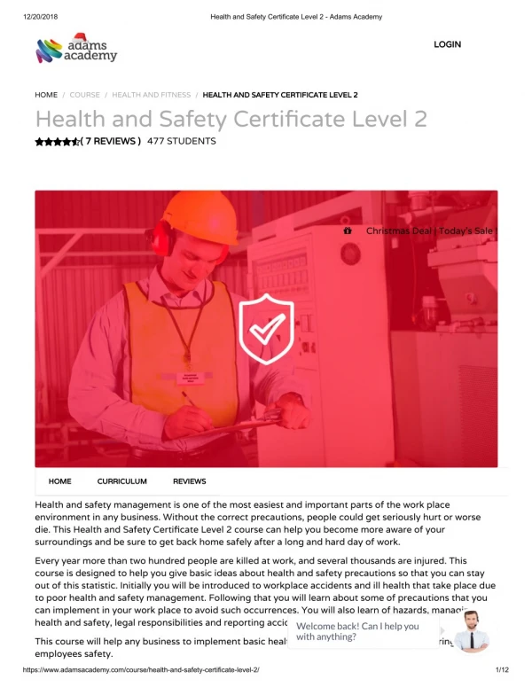 Health and Safety Certificate Level 2 - Adamsacademy