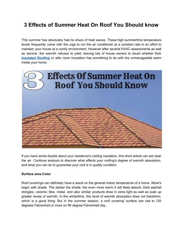 3 Effects of summer heat on roof you should know