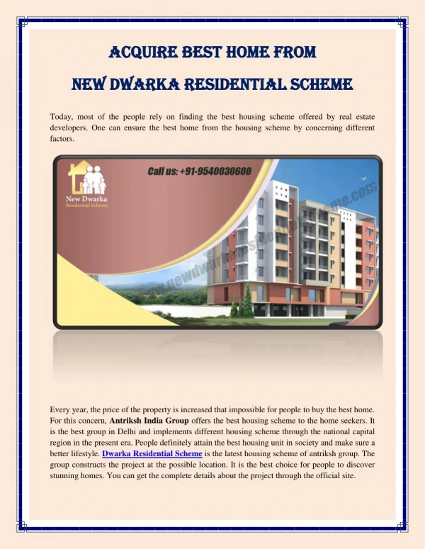 Acquire Best Home from New Dwarka Residential Scheme