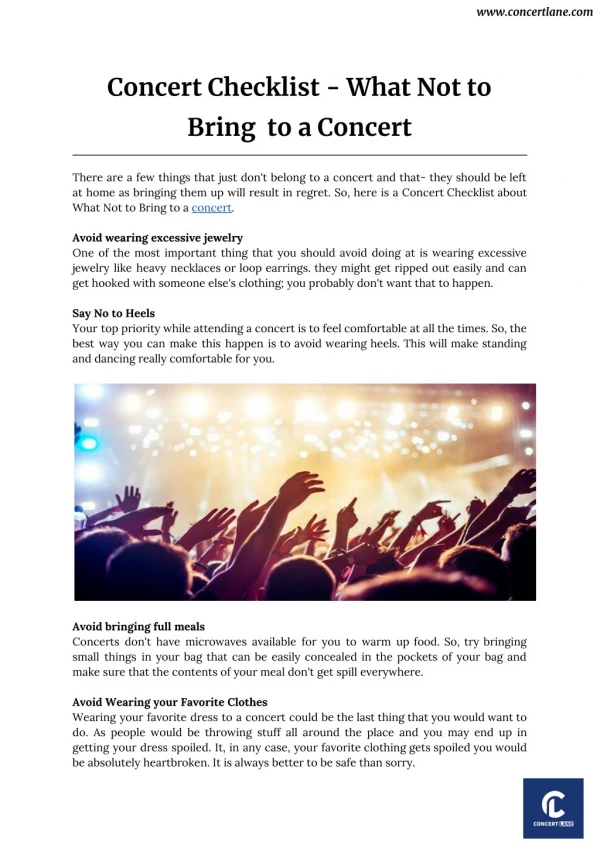 Concert checklist - what not to bring to a concert