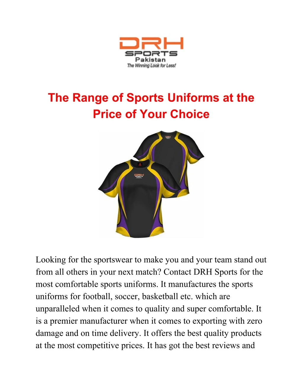 the range of sports uniforms at the price of your