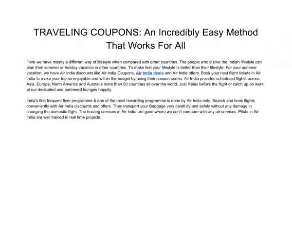 TRAVELING COUPONS: An Incredibly Easy Method That Works For All